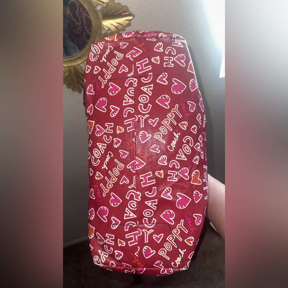 Coach Poppy Red Grafitti Heart Print Tote Bag - Picture 6 of 9